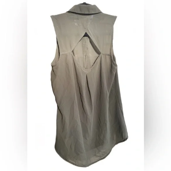 Sheer Olive Green Tank Button Up with Back Cut Out - Picture 1 of 3